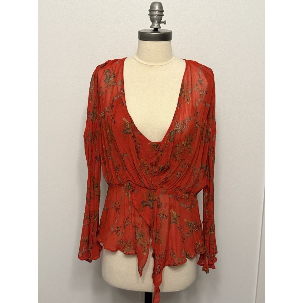 IRO Red Floral Ruffle Top Sleeve EU 36 / US 8 Romantic Forest Fairy Whimsy